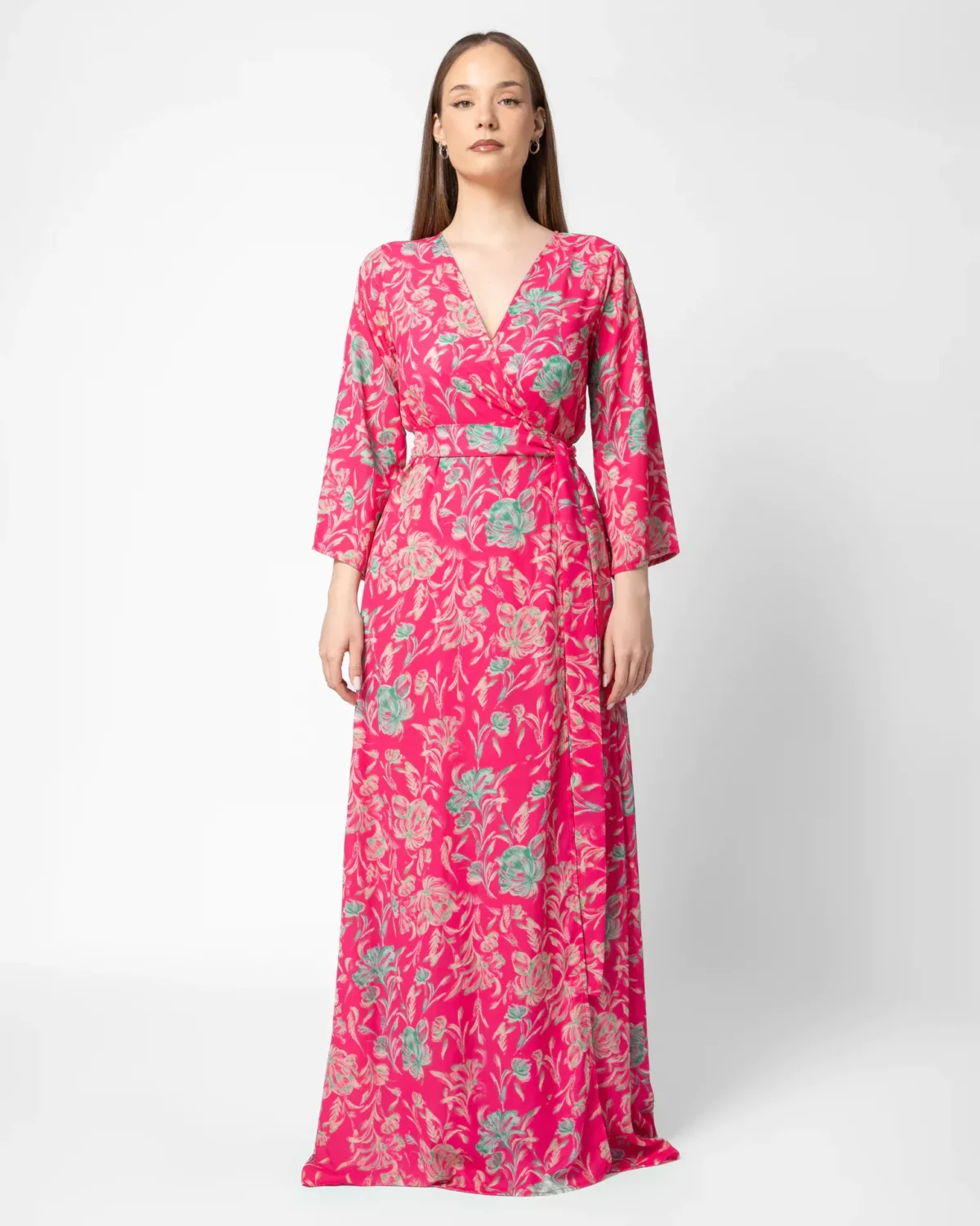 Fuchsia Floral maxi φόρεμα κιμονό - Image 2