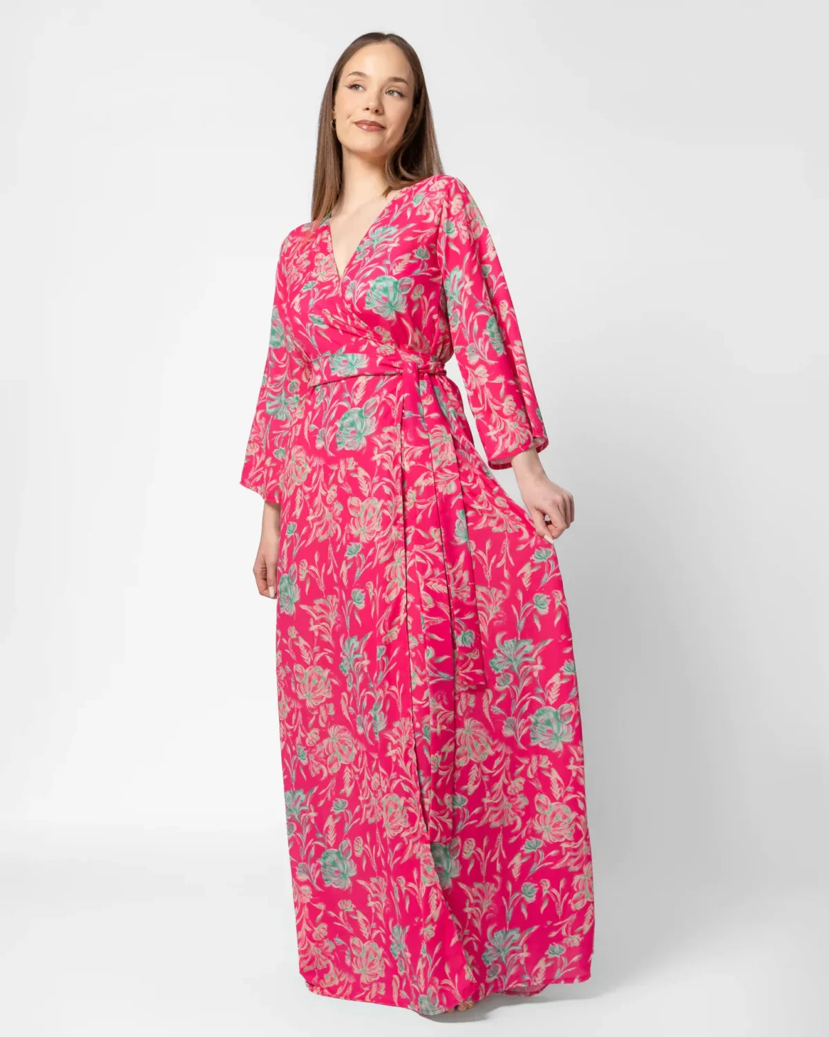 Fuchsia Floral maxi φόρεμα κιμονό - Image 4