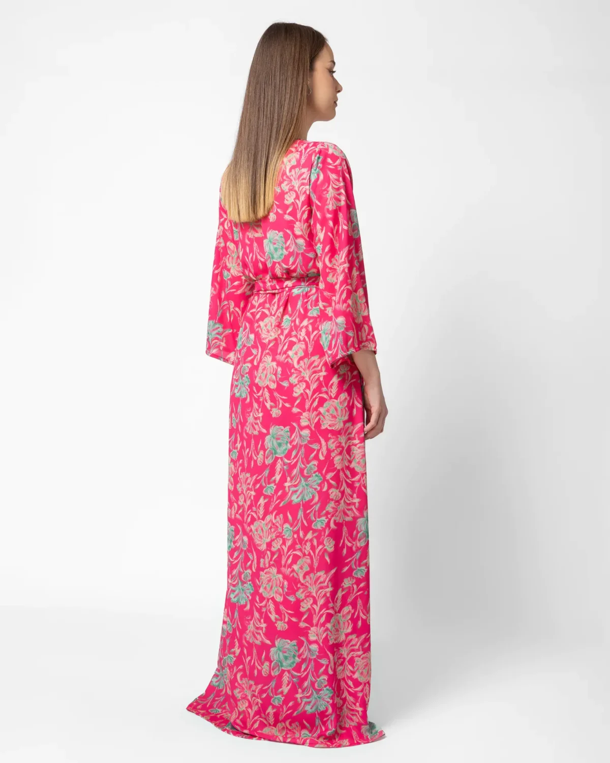 Fuchsia Floral maxi φόρεμα κιμονό - Image 3