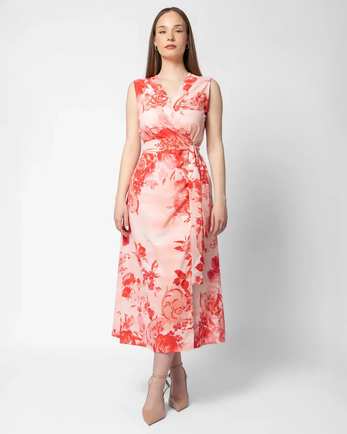 Asia Red midi φόρεμα wrap / κρουαζέ