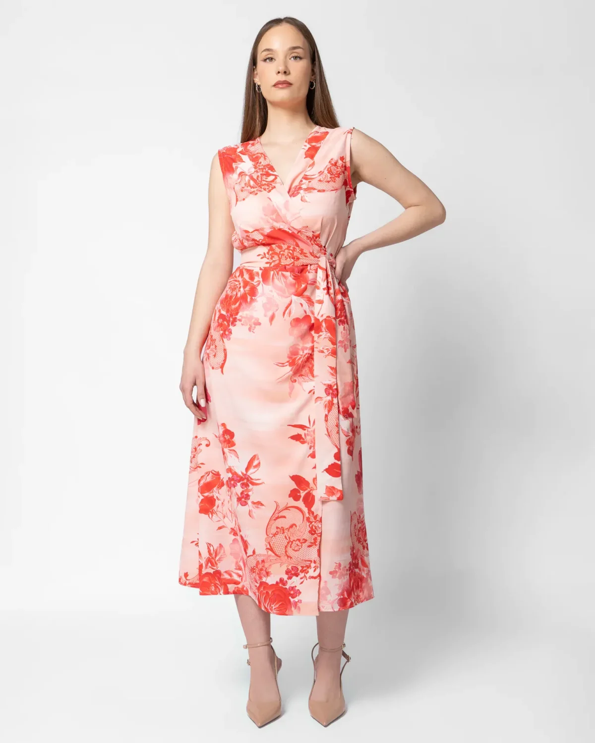 Asia Red midi φόρεμα wrap / κρουαζέ - Image 4