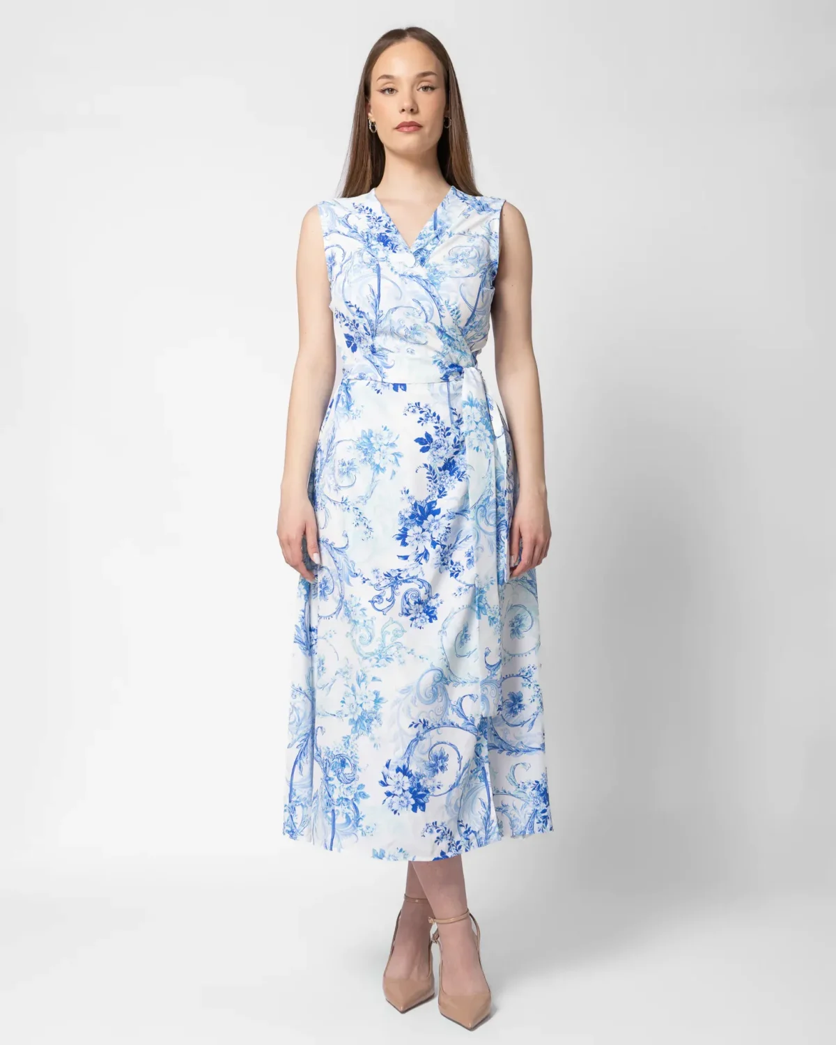 Asia Blue midi φόρεμα wrap / κρουαζέ