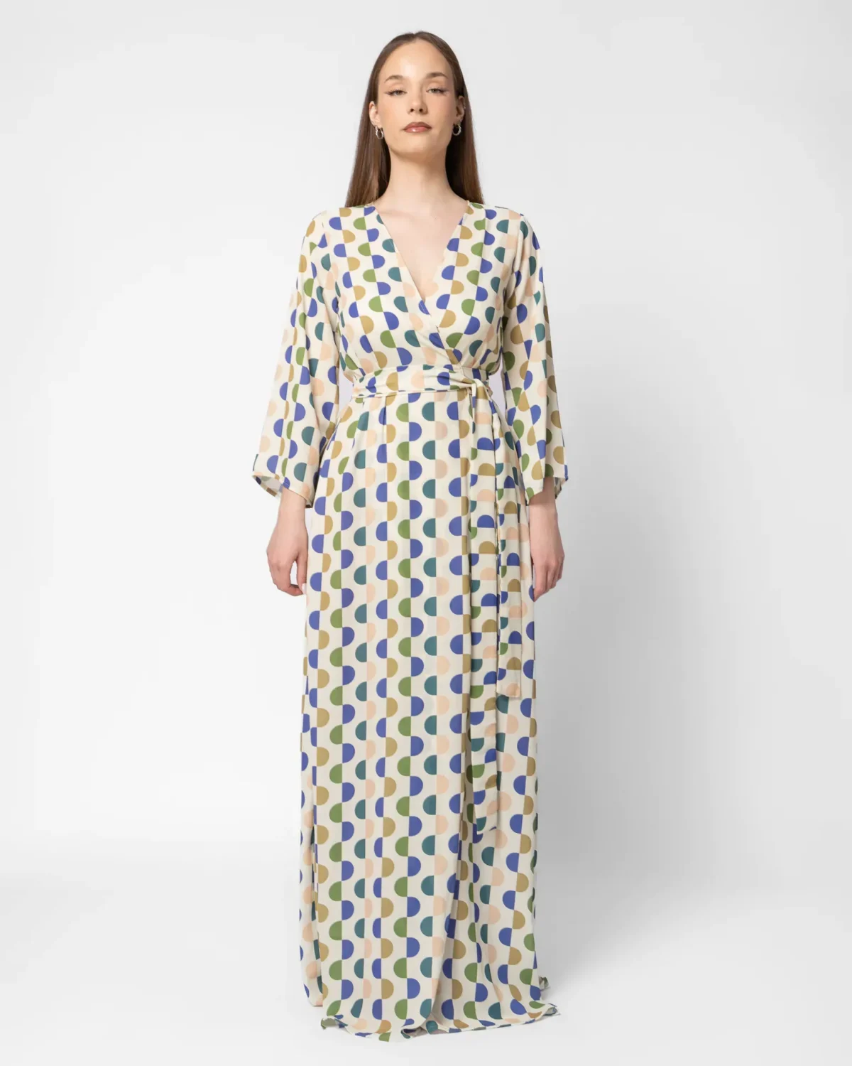 Isabella maxi φόρεμα κιμονό με γεωμετρικό σχέδιο - Image 3